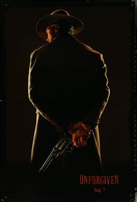 5s1106 UNFORGIVEN teaser DS 1sh 1992 image of gunslinger Clint Eastwood w/back turned, dated design!