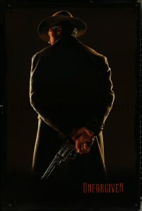 5s1107 UNFORGIVEN teaser 1sh 1992 gunslinger Clint Eastwood from behind, undated design!