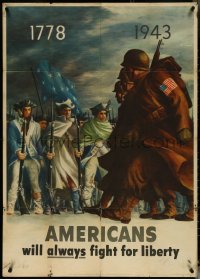 5s0261 AMERICANS WILL ALWAYS FIGHT FOR LIBERTY 29x40 WWII war poster 1943 1778 soldiers & GIs!