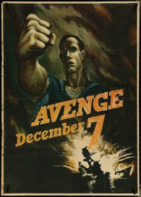 5s0262 AVENGE DECEMBER 7 29x40 WWII war poster 1942 attack on Pearl Harbor, Bernard Perlin art!