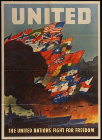 5s0264 UNITED NATIONS FIGHT FOR FREEDOM 20x28 WWII war poster 1943 Ragan art of ships!