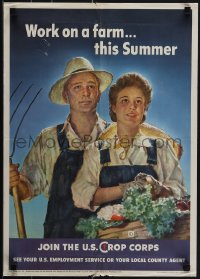 5s0279 WORK ON A FARM THIS SUMMER 16x23 WWII war poster 1943 Crockwell art of happy farm couple!