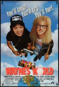 5s1113 WAYNE'S WORLD 1sh 1991 Mike Myers, Dana Carvey, one world, one party, excellent!