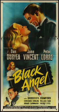 5t0432 BLACK ANGEL 3sh 1946 tough Dan Duryea, sexy June Vincent, Peter Lorre with gun, ultra rare!