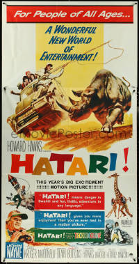 5t0443 HATARI 3sh 1962 Howard Hawks, great Frank McCarthy artwork of John Wayne in Africa!