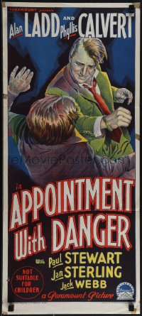 5t0515 APPOINTMENT WITH DANGER Aust daybill 1951 Alan Ladd beating up guy, art by Richardson Studio!
