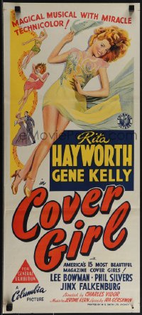 5t0519 COVER GIRL Aust daybill 1944 sexy full-length Rita Hayworth with flowing red hair!