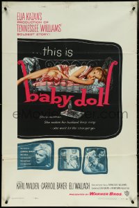 5t0821 BABY DOLL 1sh 1957 Elia Kazan, classic image of sexy troubled teen Carroll Baker!