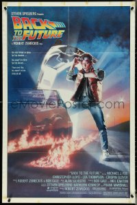 5t0825 BACK TO THE FUTURE studio style 1sh 1985 art of Michael J. Fox & Delorean by Drew Struzan!