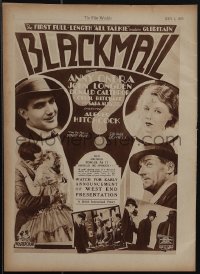 5t0005 BLACKMAIL/THIEF OF BAGDAD English magazine page 1929 Hitchcock's 1st talkie of Britain, Douglas Fairbanks!