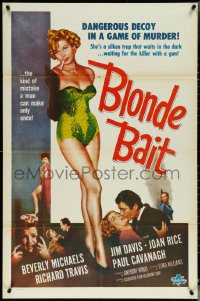 5t0845 BLONDE BAIT 1sh R1950s sexy smoking bad girl Beverly Michaels is a silken trap!
