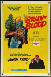 5t0855 BRAIN OF BLOOD/BLOOD DRINKERS 1sh 1971 double dose of shock, cool Gray Morrow horror art!
