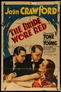 5t0857 BRIDE WORE RED style C 1sh 1937 Joan Crawford in love triangle w/Tone & Young, ultra rare!