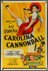 5t0868 CAROLINA CANNONBALL 1sh 1955 wacky art of Judy Canova on tiny train, sci-fi comedy!