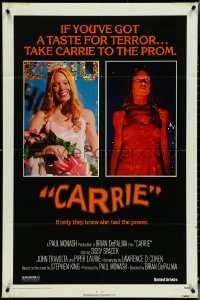 5t0869 CARRIE 1sh 1976 Stephen King, Sissy Spacek before and after her bloodbath at the prom!
