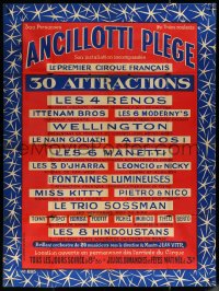5t0042 CIRQUE ANCILLOTTI PLEGE 46x62 French circus poster 1920s 30 attractions, ultra rare!