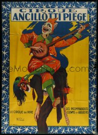 5t0044 CIRQUE ANCILLOTTI PLEGE 45x63 French circus poster 1920s Florit art of 2 clowns, ultra rare!
