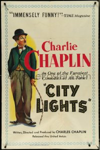 5t0874 CITY LIGHTS 1sh R1950 Charlie Chaplin as the Tramp, classic boxing comedy!