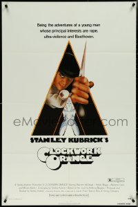 5t0876 CLOCKWORK ORANGE 1sh 1972 Stanley Kubrick classic, Castle art of Malcolm McDowell, R-rated!