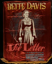 5t0036 LETTER silk banner 1940 art of Bette Davis with smoking gun, who wishes she were sorry, rare!