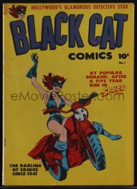 5t0194 BLACK CAT #1 comic book 1946 Joe Kubert & Bob Powell art, masked female skimpily dressed!