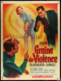 5t0134 BLACKBOARD JUNGLE French 1p 1955 Richard Brooks classic, great different art by Roger Soubie!