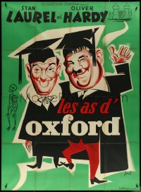 5t0138 CHUMP AT OXFORD French 1p R1950s different Hurel art of Laurel & Hardy in caps and gowns!