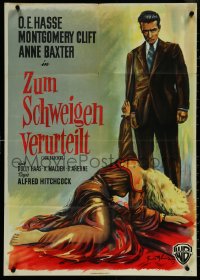 5t0496 I CONFESS German R1954 Alfred Hitchcock, Wendt art of Montgomery Clift & Anne Baxter!