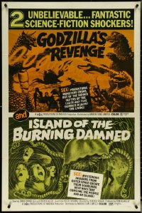 5t1004 ISLAND OF THE BURNING DAMNED/GODZILLA'S REVENGE 1sh 1971 cool images of the rubbery monsters!