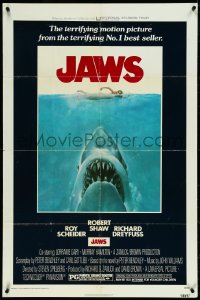 5t1006 JAWS 1sh 1975 art of Spielberg's classic man-eating shark attacking naked swimmer!