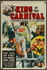 5t1017 KING OF THE CARNIVAL 1sh 1955 Republic serial, crime & circus trapeze disaster artwork!