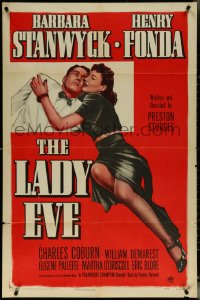 5t1020 LADY EVE 1sh R1949 Preston Sturges directed, art of Barbara Stanwyck & Henry Fonda!