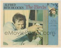 5t0612 BIRDS LC #6 1963 Hitchcock, close up of Rod Taylor trying to keep them from coming in window!