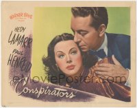 5t0625 CONSPIRATORS LC 1944 best romantic close up of Paul Henreid & beautiful Hedy Lamarr!