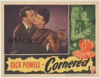 5t0627 CORNERED LC 1946 best close up of Dick Powell kissing sexy Nina Vale holding a drink!