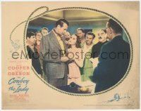 5t0630 COWBOY & THE LADY LC 1938 c/u of Gary Cooper & Merle Oberon in crowded room, ultra rare!