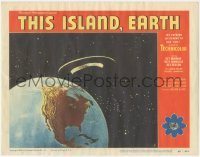 5t0694 THIS ISLAND EARTH LC #5 1955 cool image of alien flying saucer in space hovering over Earth!