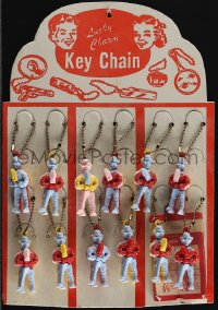 5t0336 HOWDY DOODY SHOW key chain display 1950s twleve lucky charm key chains in different colors!