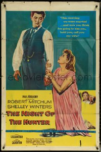 5t1083 NIGHT OF THE HUNTER 1sh 1956 Robert Mitchum & Winters, Laughton's classic noir!