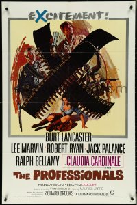 5t1123 PROFESSIONALS 1sh 1966 Burt Lancaster, Lee Marvin, Claudia Cardinale, Howard Terpning art!