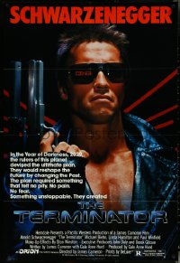 5t1225 TERMINATOR 1sh 1984 classic image of cyborg Arnold Schwarzenegger, no border design!