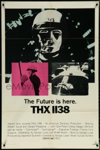 5t1233 THX 1138 1sh 1971 first George Lucas, Robert Duvall, bleak sci-fi, double inset images!