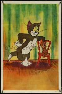 5t1236 TOM & JERRY 1sh 1950s great full-color image with the cat & mouse posing by chair!