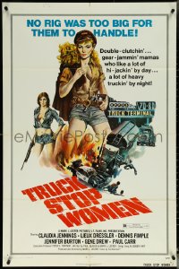 5t1247 TRUCK STOP WOMEN 1sh 1974 no rig was too big for sexy Claudia Jennings, Smith art!