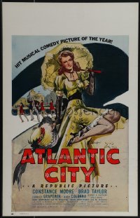 5t0083 ATLANTIC CITY WC 1944 sexy art of Constance Moore with bonnett & umbrella by Schaeffer!