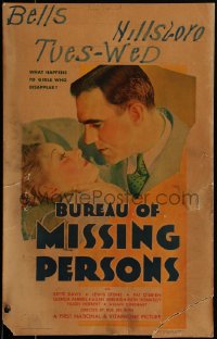 5t0085 BUREAU OF MISSING PERSONS WC 1933 romantic artwork of young Bette Davis & Pat O'Brien!