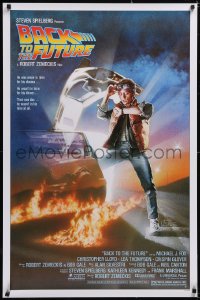 5w0645 BACK TO THE FUTURE studio style 1sh 1985 art of Michael J. Fox & Delorean by Drew Struzan!