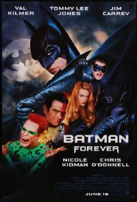 5w0655 BATMAN FOREVER advance DS 1sh 1995 Kilmer, Kidman, O'Donnell, Jones, Carrey, top cast!