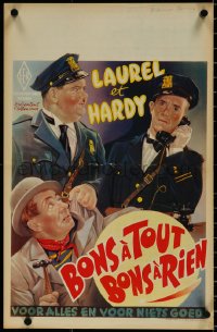 5w0278 MIDNIGHT PATROL Belgian R1950s great artwork of Stan Laurel & Oliver Hardy in police uniforms!