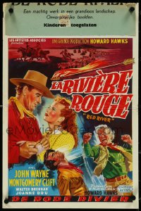 5w0284 RED RIVER Belgian R1950s different art of John Wayne, Montgomery Clift & Dru, Hawks!